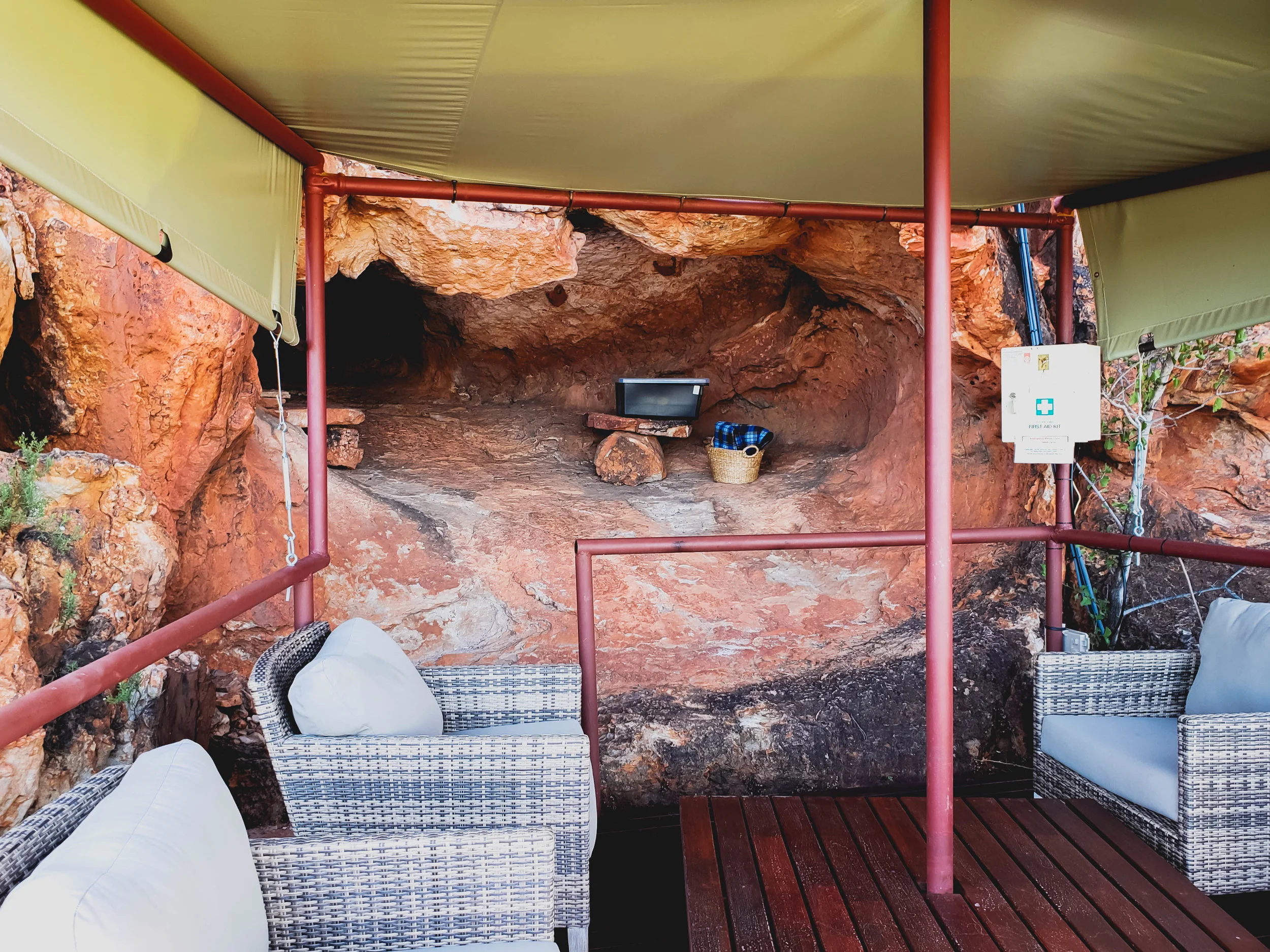 communal space, with a cave “library”.