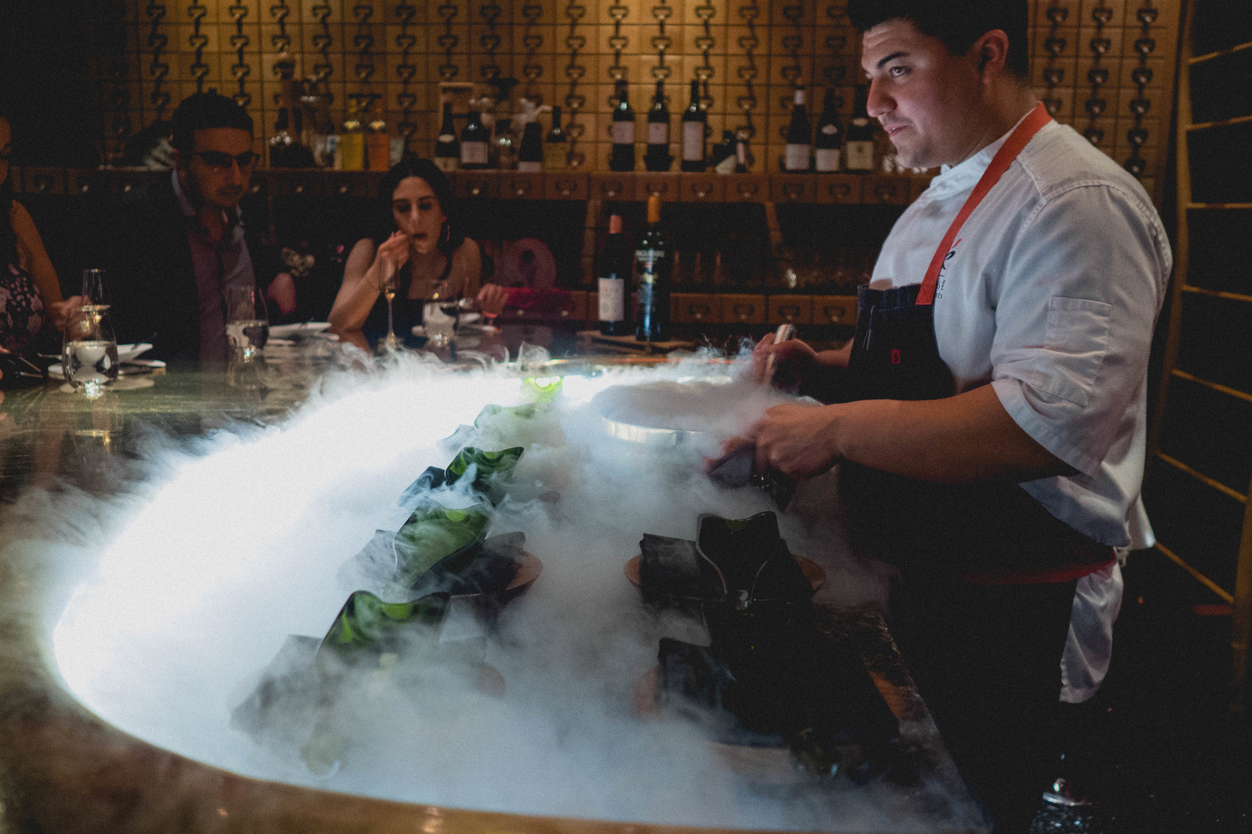 dinner theatrics with dry ice.