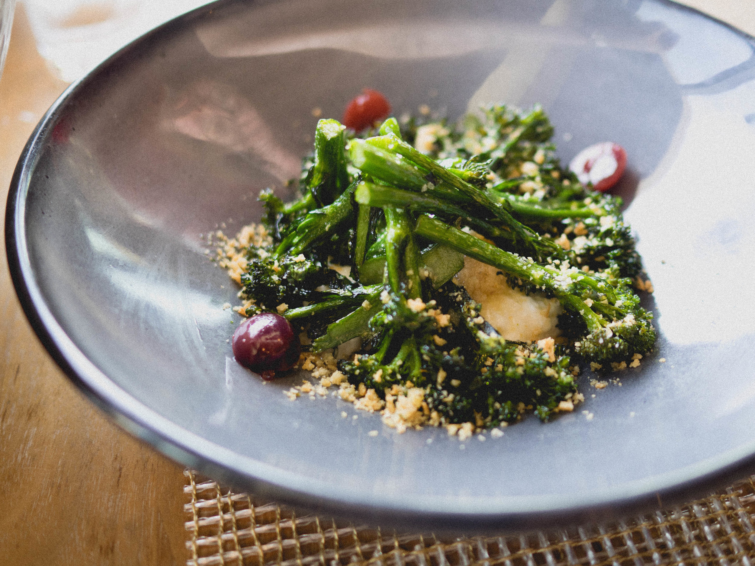 sprouting broccoli , smoked burrata, bagna cauda, garlic breadcrumbs.