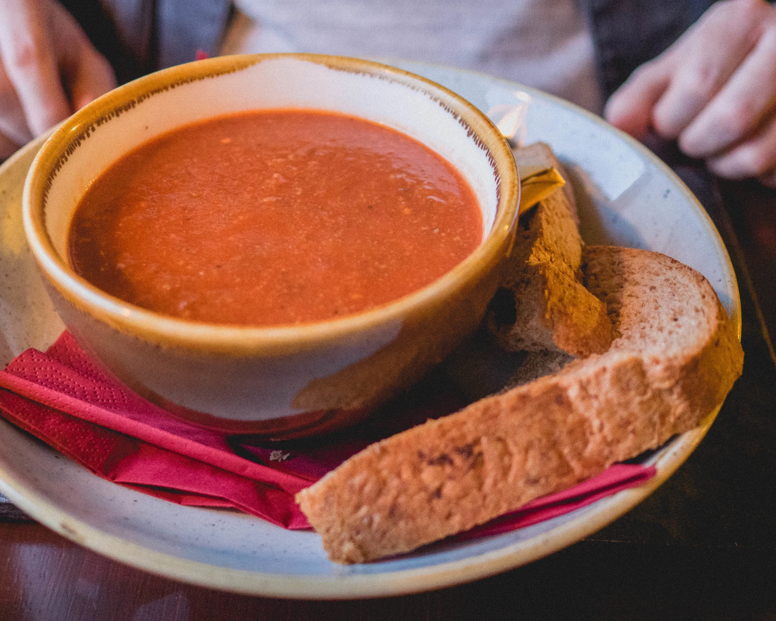soup of the day (tomato) served with local wholemeal bread.