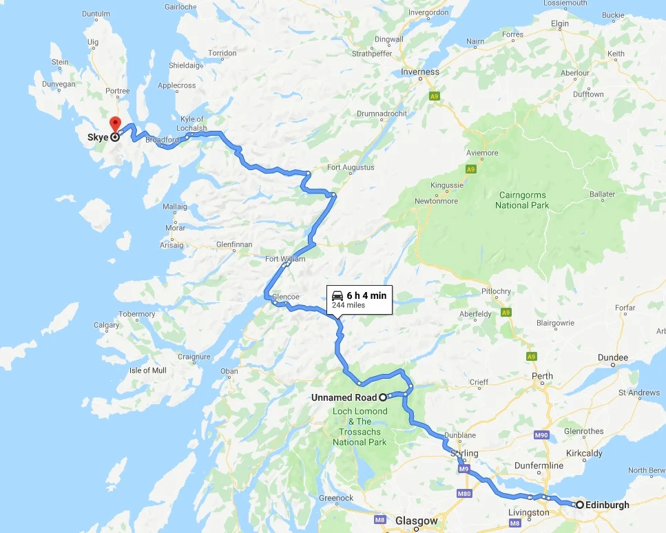 our route from edinburgh to the isle of skye.