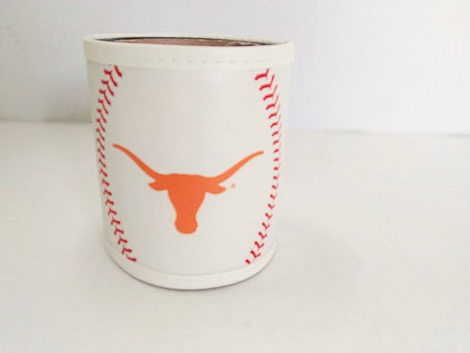 LONGHORNS: LEATHER LIKE BASEBALL KOOZIE