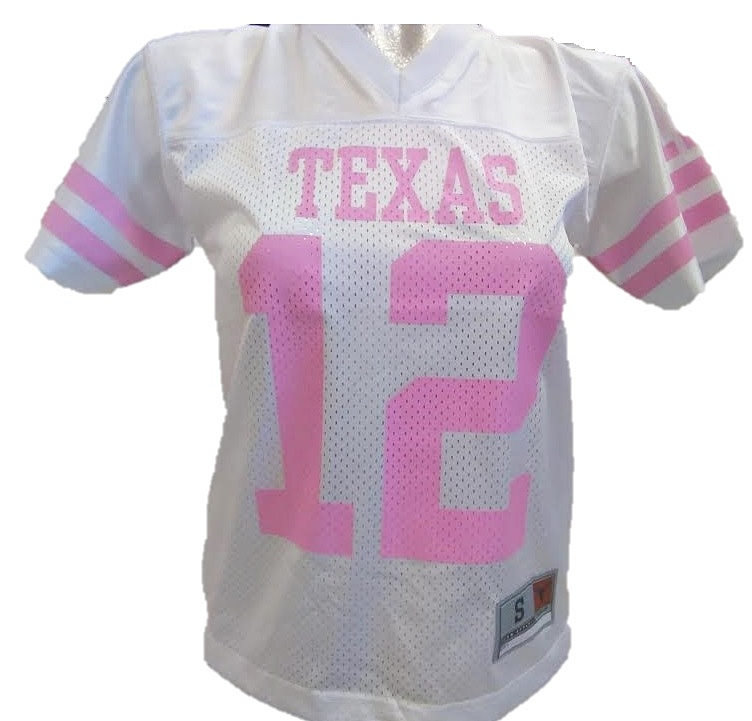 LONGHORNS: JERSEY WHITE W/PINK LETTERING- GIRLS LIMITED QUANTITIES AVAILABLE