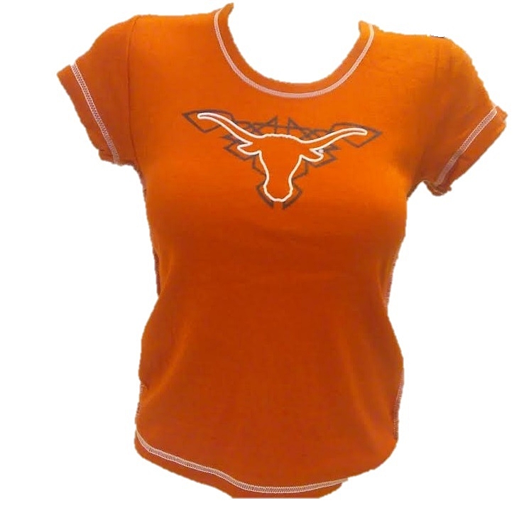 LONGHORNS: ORANGE S/S T-SHIRT WITH TRIBAL LOGO - GIRLS LIMITED QUANTITIES AVAILABLE