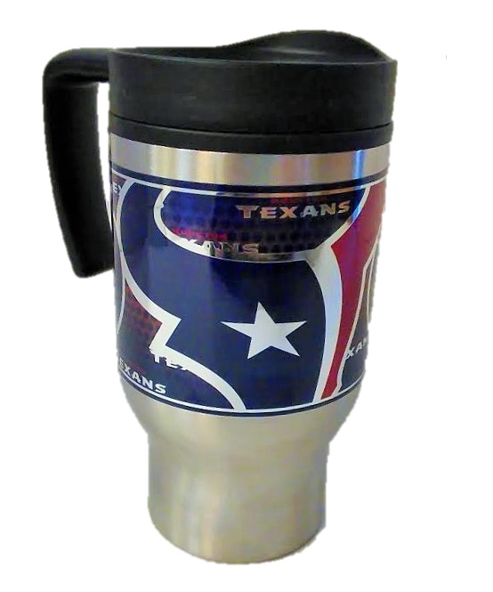 TEXANS: STAINLESS STEEL TUMBLER WITH METALLIC WRAP 16 OZ LIMITED QUANTITIES AVAILABLE 