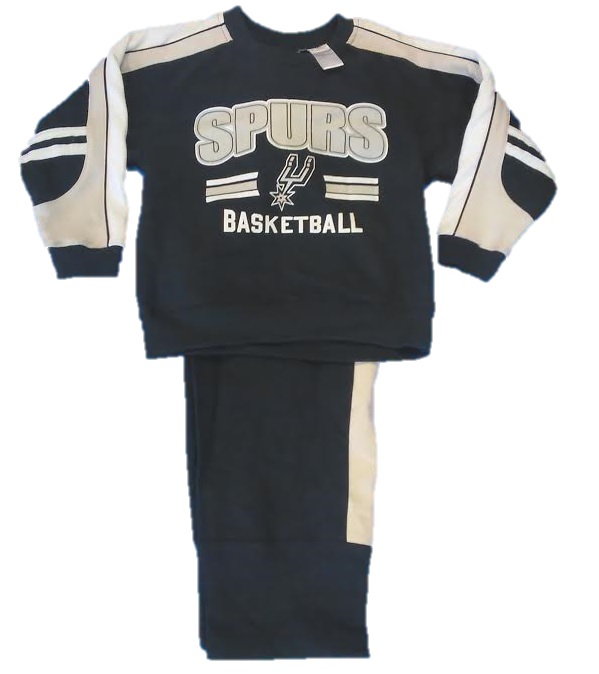 SPURS: 2PC BLACK/WHITE/GREY WITH SPURS BASKETBALL & LOGO FLEECE SET- YOUTH UNISEX- SIZES 4/5 & 6/7