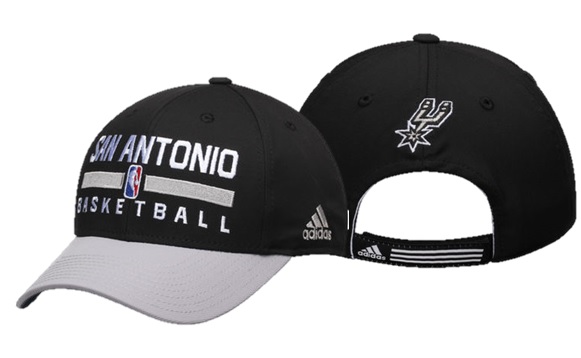 SPURS: CAP- BLK W/ GREY BRIM, SAN ANTONIO BASKETBALL, & LOGO ON BACK- VELCRO ADJUSTABLE- STYLE VN75Z- ONE SIZE FITS MOST