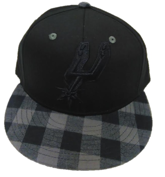 SPURS: CAP- BLK ON BLK LOGO W/PLAID BILL- SNAPBACK- STYLE XZ789- ONE SIZE FITS MOST