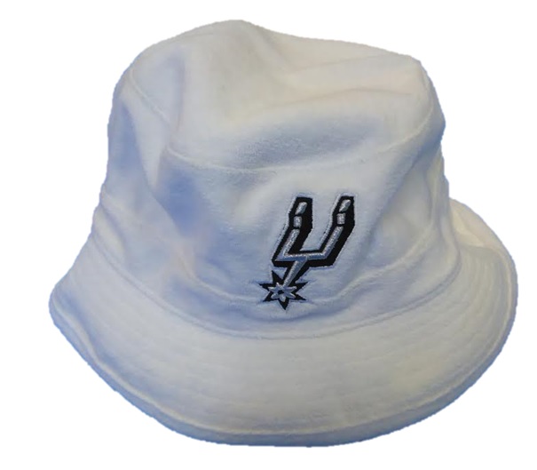 SPURS: CAP- BUCKET- WHITE W/LOGO & MITCHELL & NESS EMBROIDERED ON BACK- STYLE U185Z- SIZE S/M & L/XL