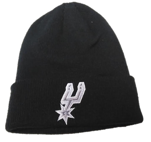 SPURS: BEANIE- BLK W/SILVER LOGO ON FRONT- CUFFED STYLE KZP79- ONE SIZE FITS MOST