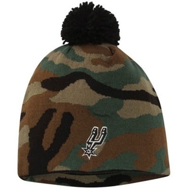 SPURS: BEANIE- CAMO W/ LOGO ON FRONT- CUFFED W/ POM STYLE KQ24Z- ONE SIZE FITS MOST