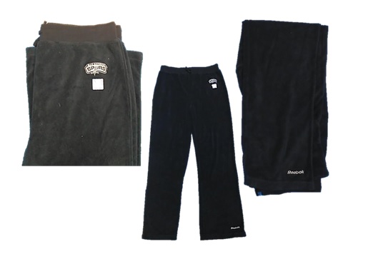 SPURS: PANTS- REEBOK DRAWSTRING TERRY CLOTH LIKE PANTS WITH SAN ANTONIO SPURS MONOGRAMMED BY LEFT HIP AND REEBOK MONOGRAMMED ON BOTTOM OF LEFT LEG (NAVY)-WOMENS SIZES M & L ONLY