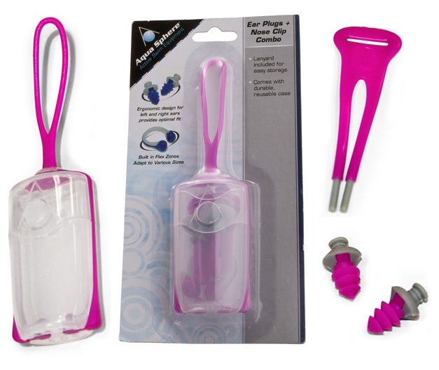 Aqua sphere ear plugs and nose clip