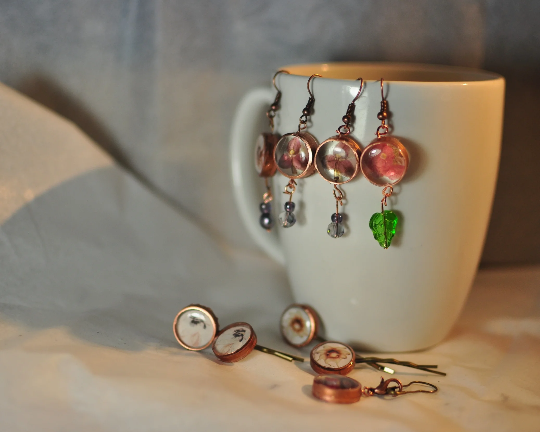 Copper and Resin Earrings and Hair Pins