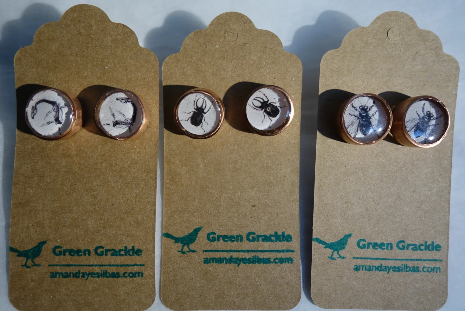 Bug and Bones copper and Resin Post Earrings.