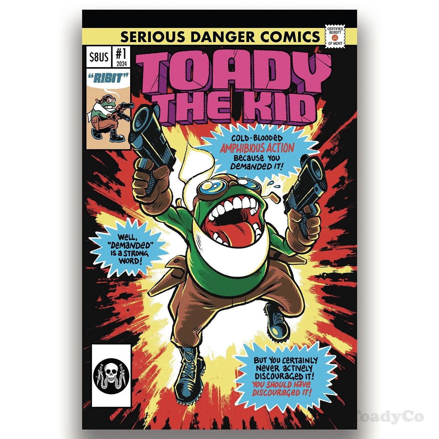 Do you like action-adventure escapism? Did you draw swords and guns in the margins of your middle school homework? Do you know all the lyrics to the theme song from &ldquo;Dangermouse&rdquo;? 

You may be at increased risk to enjoy TOADY THE KID no. 