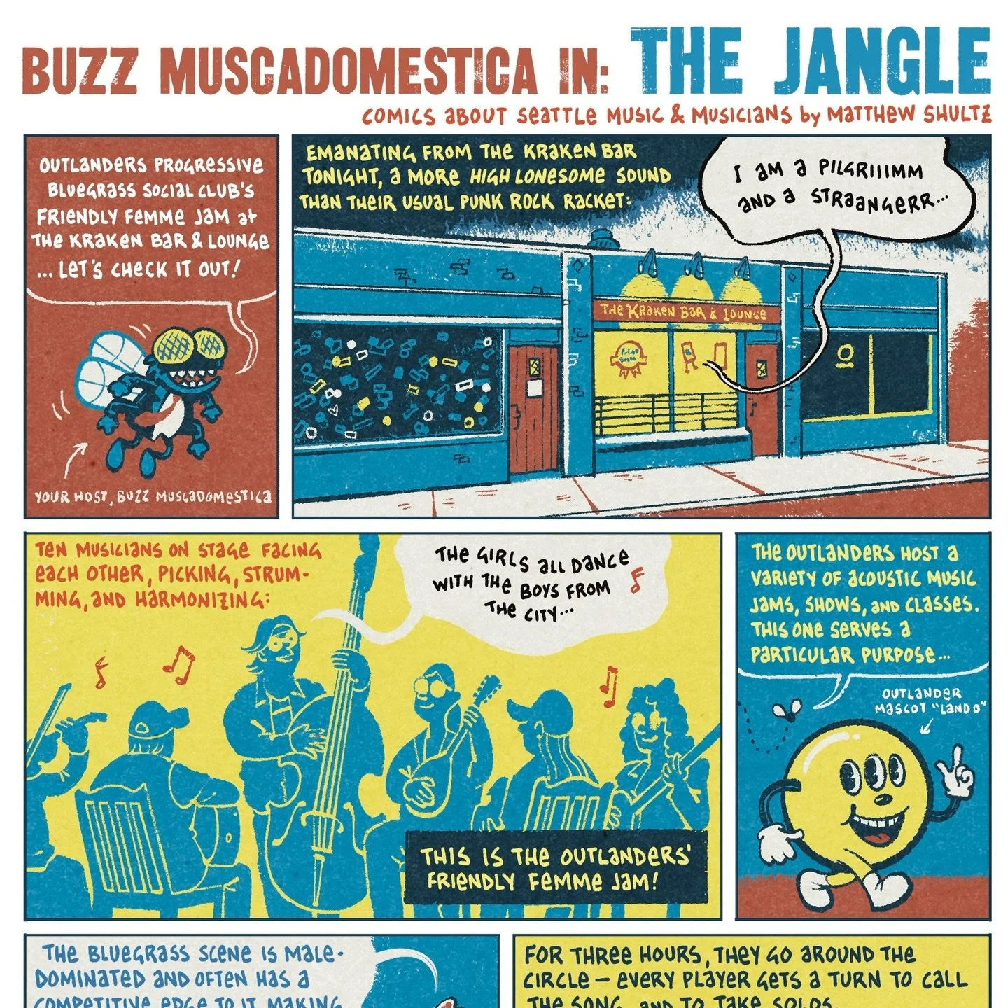 I made a comic about the Friendly Femme Jam hosted by @outlanders_bluegrass at @the.kraken.seattle 

You can read the whole thing at 
https://evergreenecho.org/comics

Thanks, @echothearts!

#makingcomics
#seattlemusic