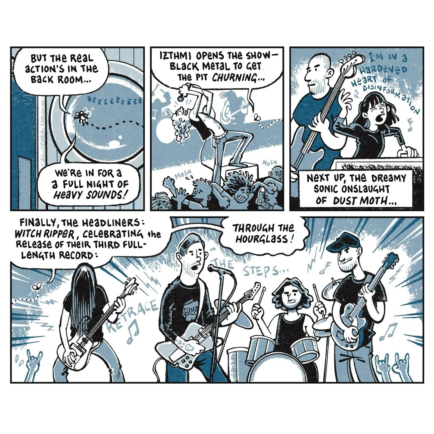 I made another comic about local music for @echothearts 

This one&rsquo;s about the recent @witch_ripper record release show at @thesunsettavern with @dustmothband and @izthmi

You can read the whole thing at https://evergreenecho.org/comics