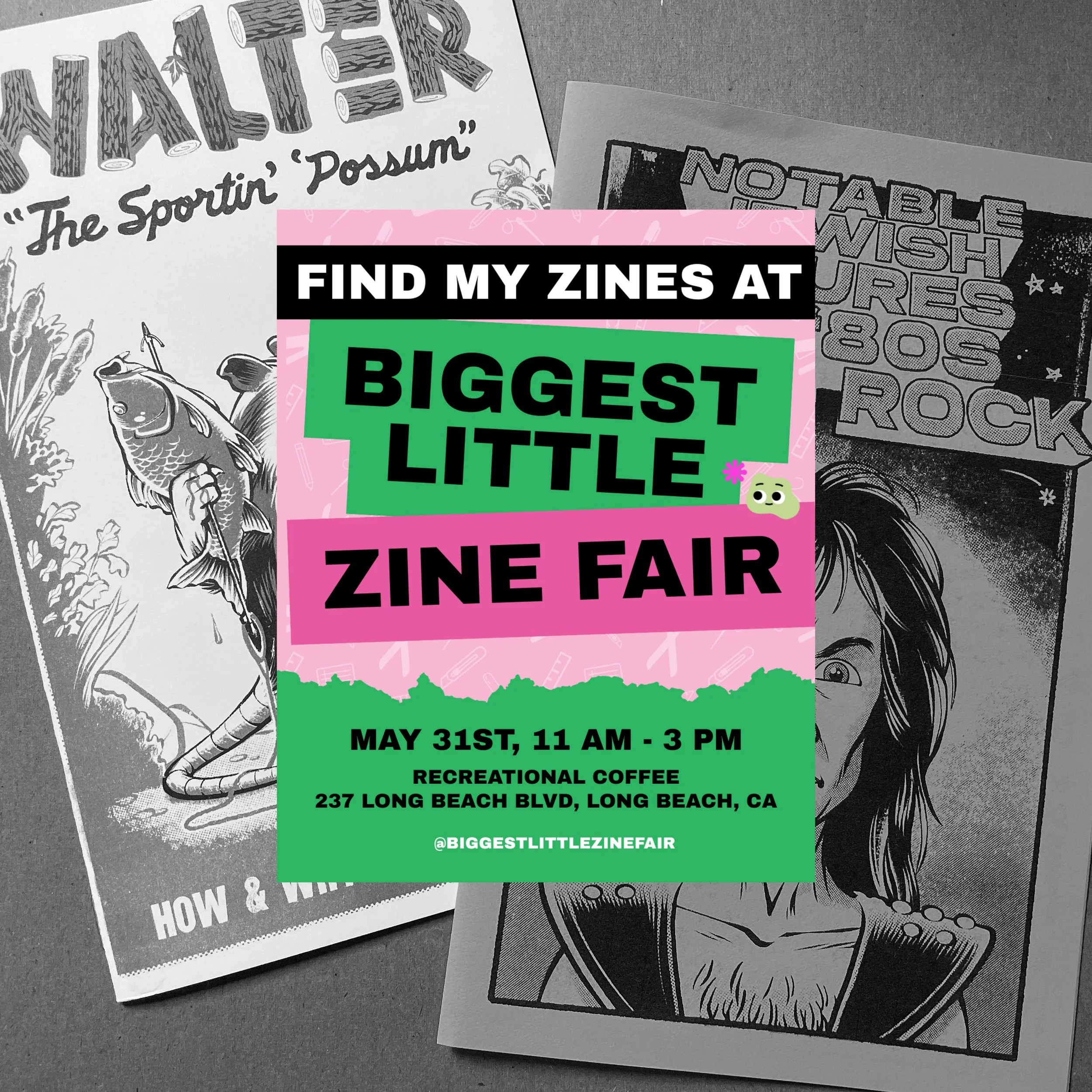 A couple of my zines will be at @biggestlittlezinefair in Long Beach, CA this weekend: the one about bowfishing and the one about Jewish contributors to hard rock of the 1980s.

#BLZF is an outdoor fest with hundreds of zines from all over! Check it 