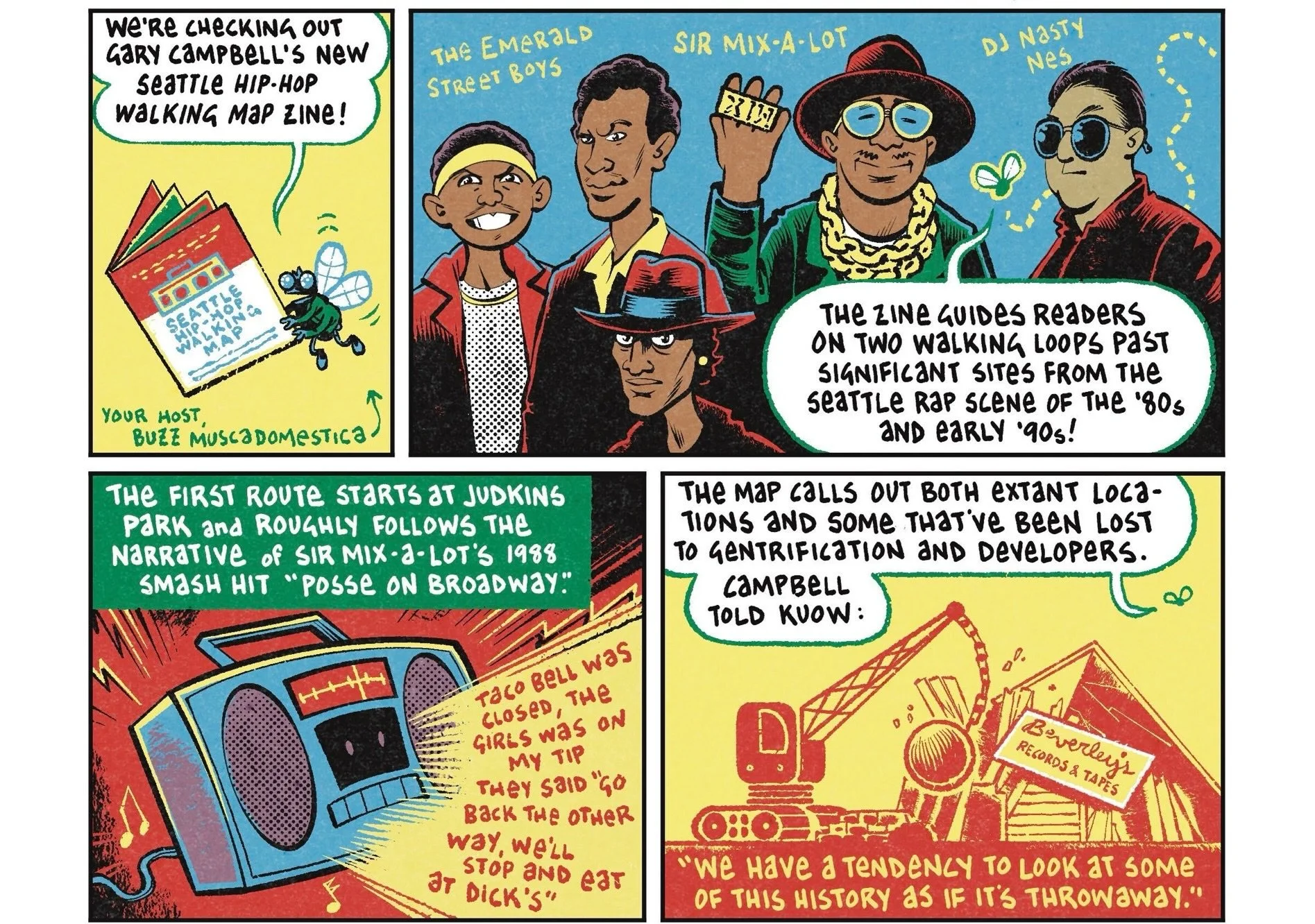 I made another comic about Seattle music for&nbsp;@echothearts

This one&rsquo;s about Gary Campbell's SEATTLE HIP-HOP WALKING MAP, published through @common_area's "Pocket Neighborhoods" zine series.

You can read the whole thing at evergr