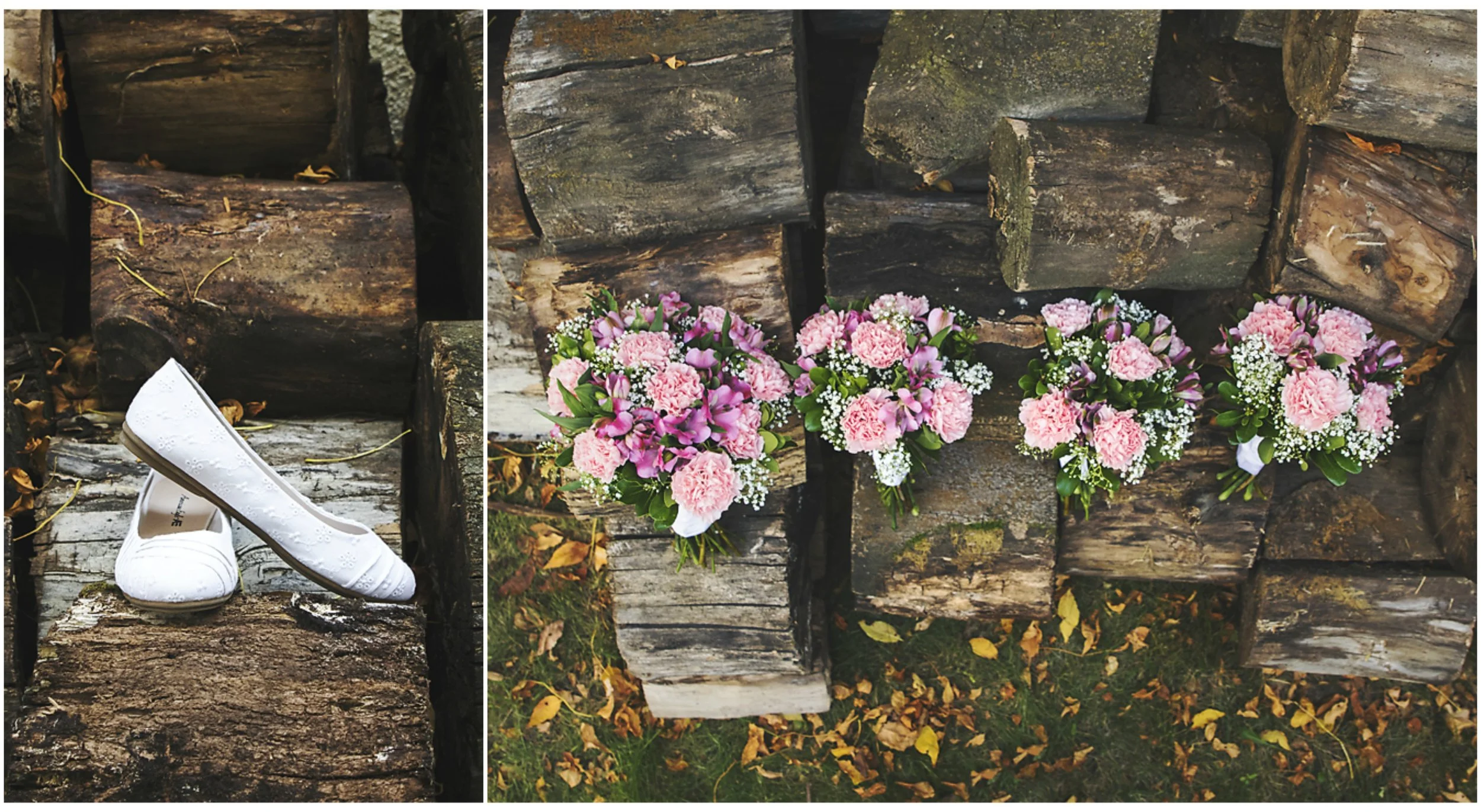 white ballet flats and bridal boquet of pink carnations, babies breath in a rustic setting A stunning Fall wedding in Lethbridge Alberta - a religious church ceremony at the URC Church with stained glass windows, a quick stop at the Wooden Shoe for lunch and bridal party pictures at Indian battle park. #albertawedding #lethbridge #redwinewedding #redcolourscheme #babiesbreathboquet #indianbattlepark #woodshoe #overcastwedding #fallwedding #kissingcouple #brideandgroom #emotionalwedding #church #churchceremony