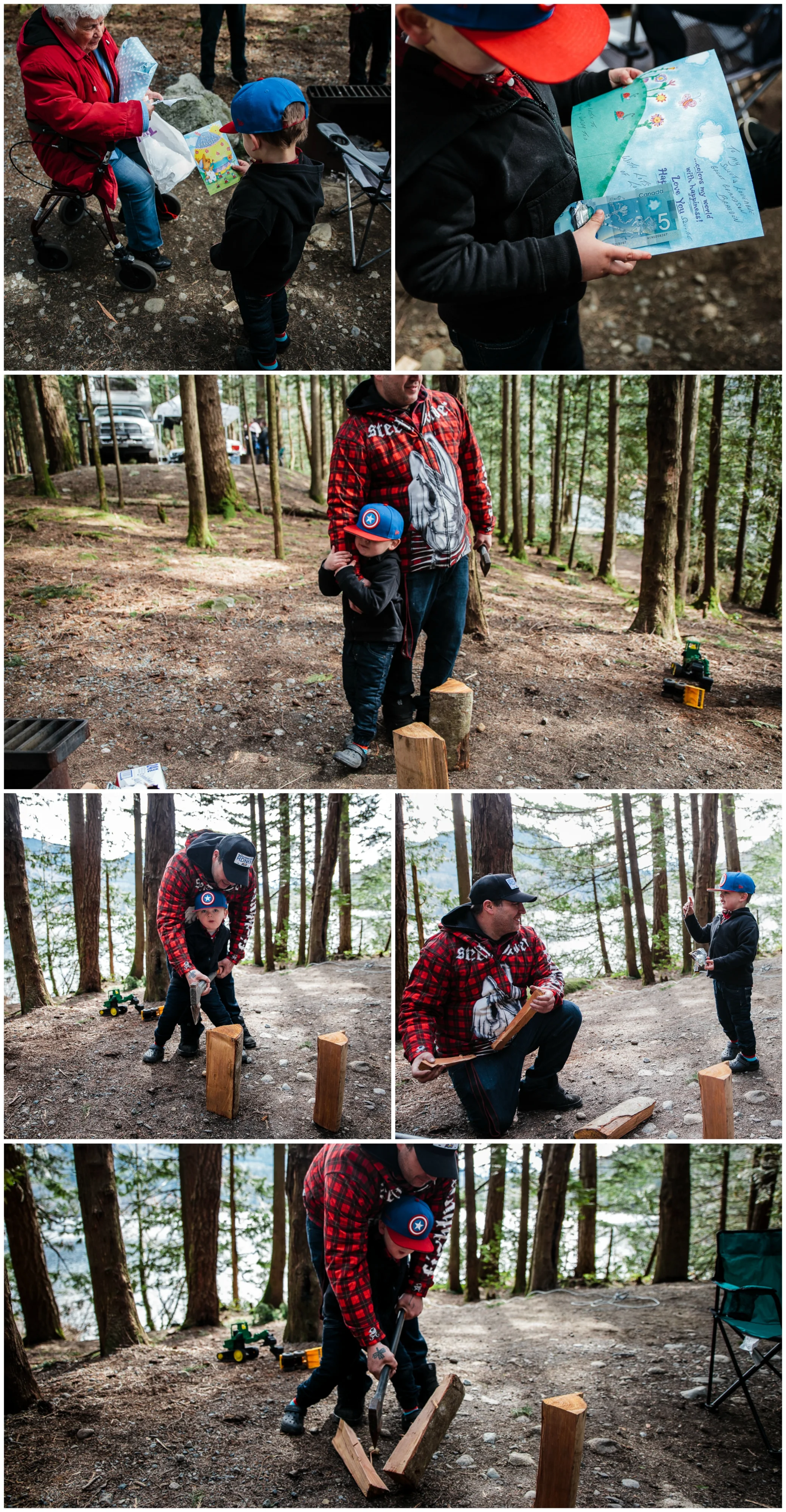 Wood chopping with father and son during camping trip.jpg
