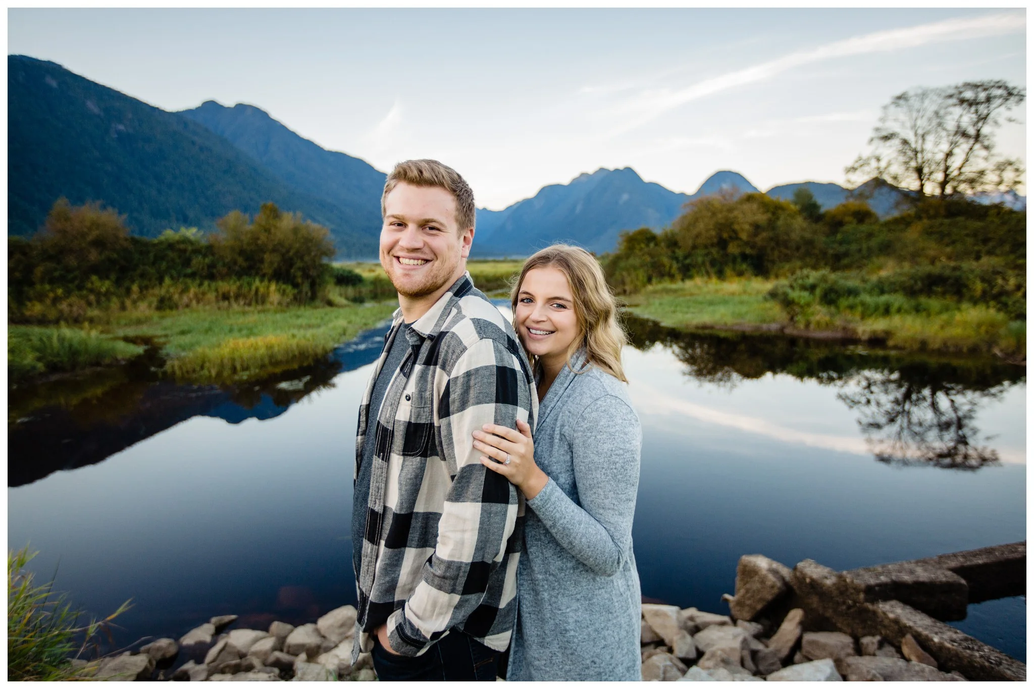 Pitt Lake Pitt Meadows Engagement Photographer Romantic Couple Mountains Lake Black Jean Sunset Flash Fall Fun Photos_0101.jpg