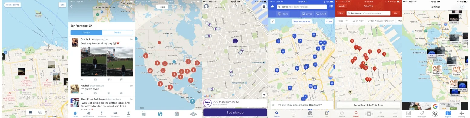 📲 Google’s & Apple’s maps in Instagram, Twitter, Periscope, Lyft, Foursquare, Yelp, and Shazam.