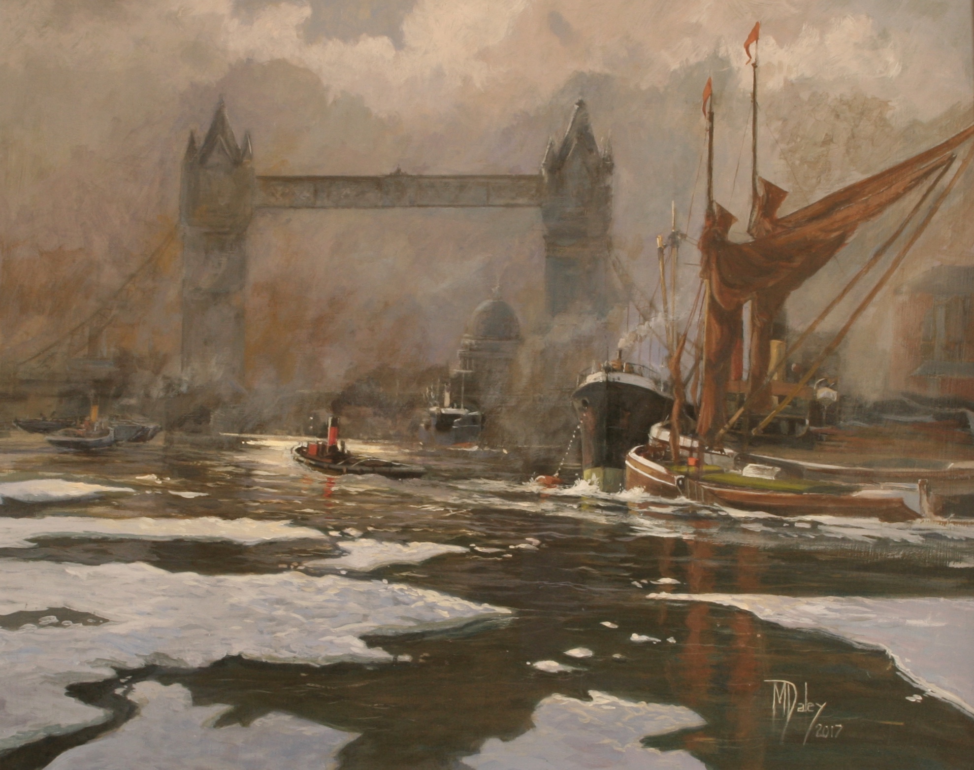 The finished painting: Fog and Ice on the Thames: 16 x 20 in: Acrylic