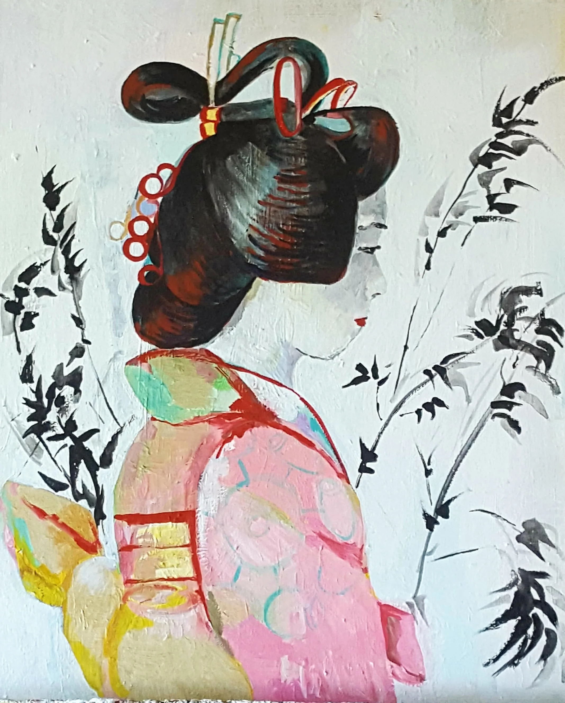 GEISHA & BAMBU', acrilici su tela 40x50, 2017