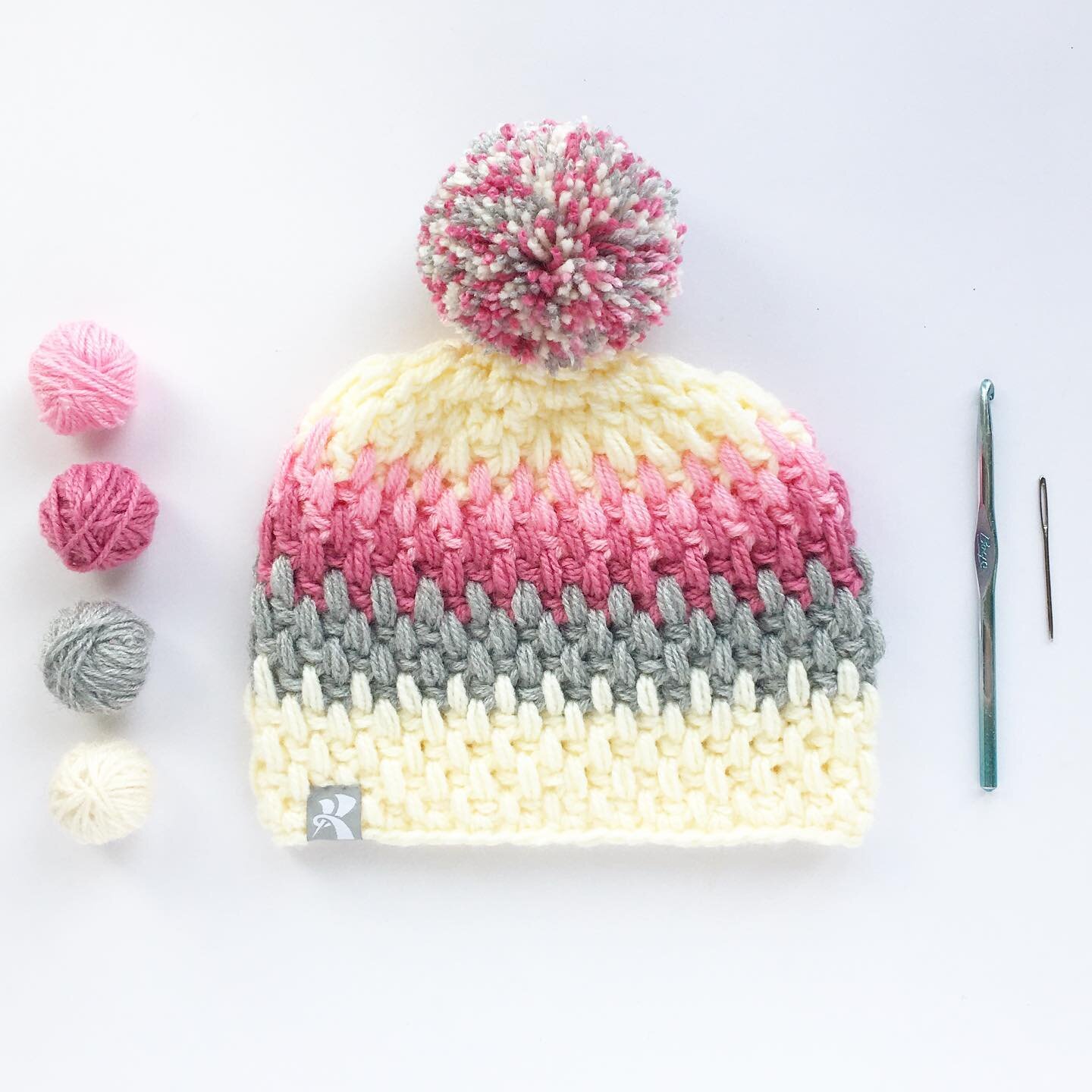 Brick stitch beanie cuteness. 💕 
My first post since October 😱 I mainly post on my @k_beanies account these days but I hope to pick up where I left off here with lots of none beanie crochet projects come springtime 🌸

#pinks #brickstitch #pompom #