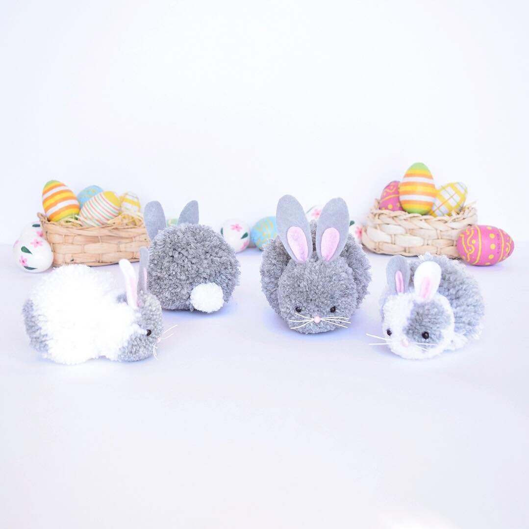 Happy Easter from me and this little gang! .
.
Thank you to ikatbag for this great idea. Tutorial can be found here: ikatbag.com (July 2014 Bunny Party)
.
.
.
.
#bunnyparty #happyeaster #eastersunday  #eastereggs #easterbunnies #pompom #handmade #yar