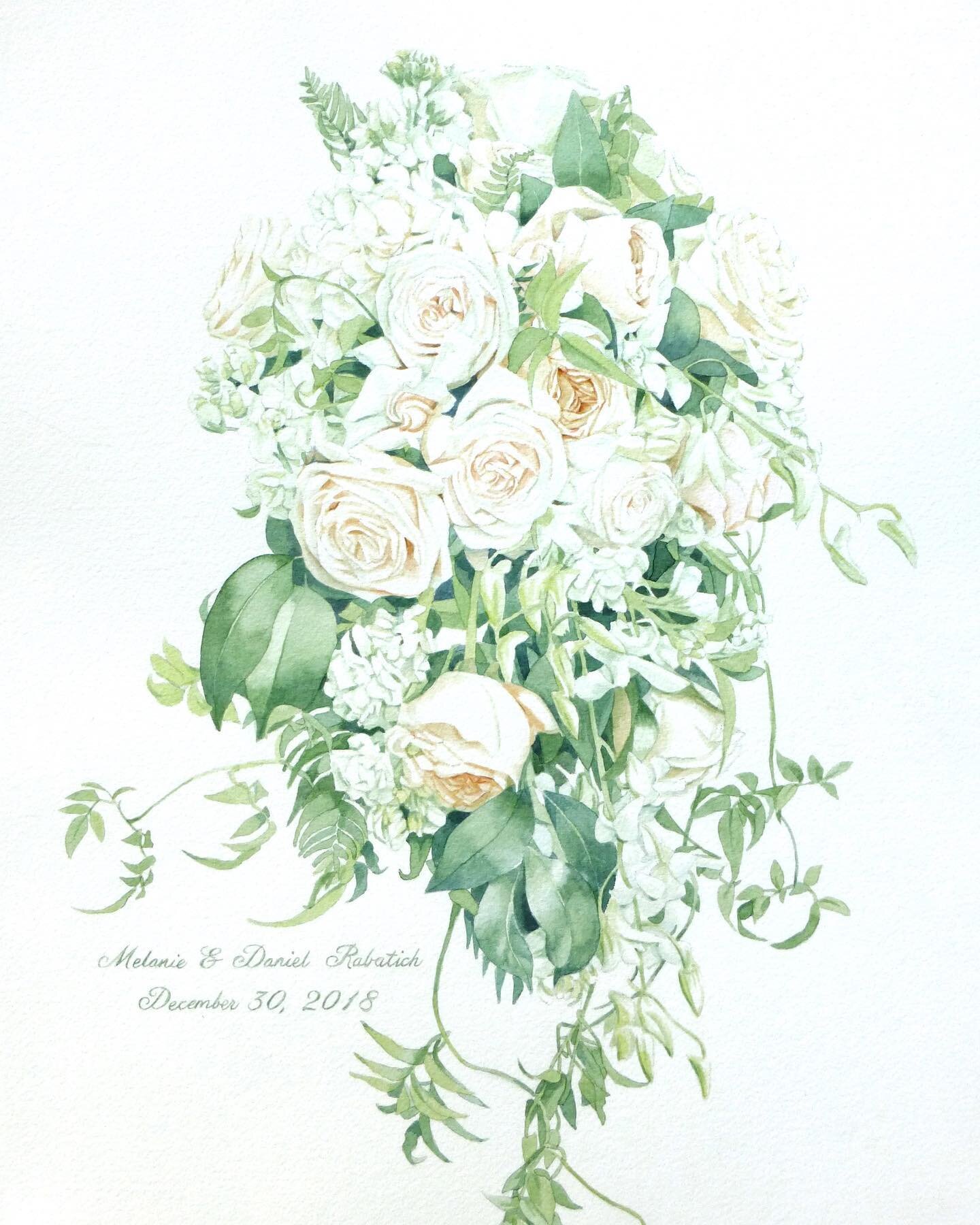 Love these long cascading bouquets! It&rsquo;s always fun to paint dramatic ones like this.