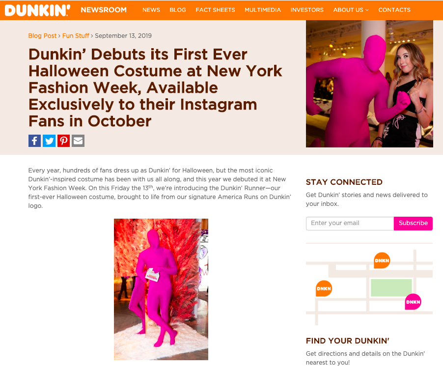 Dunkin' Running Man Costume at NYFW 2019