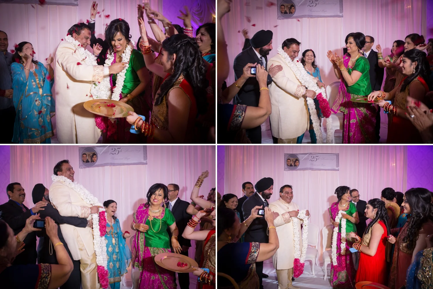 Indian garland exchange ceremony. The couple had the same enthusiasm and fun of a newly wed.