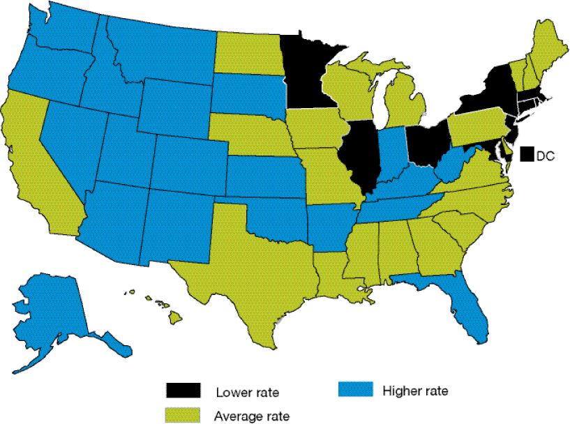 Elderly Dehydration Death Rates by State