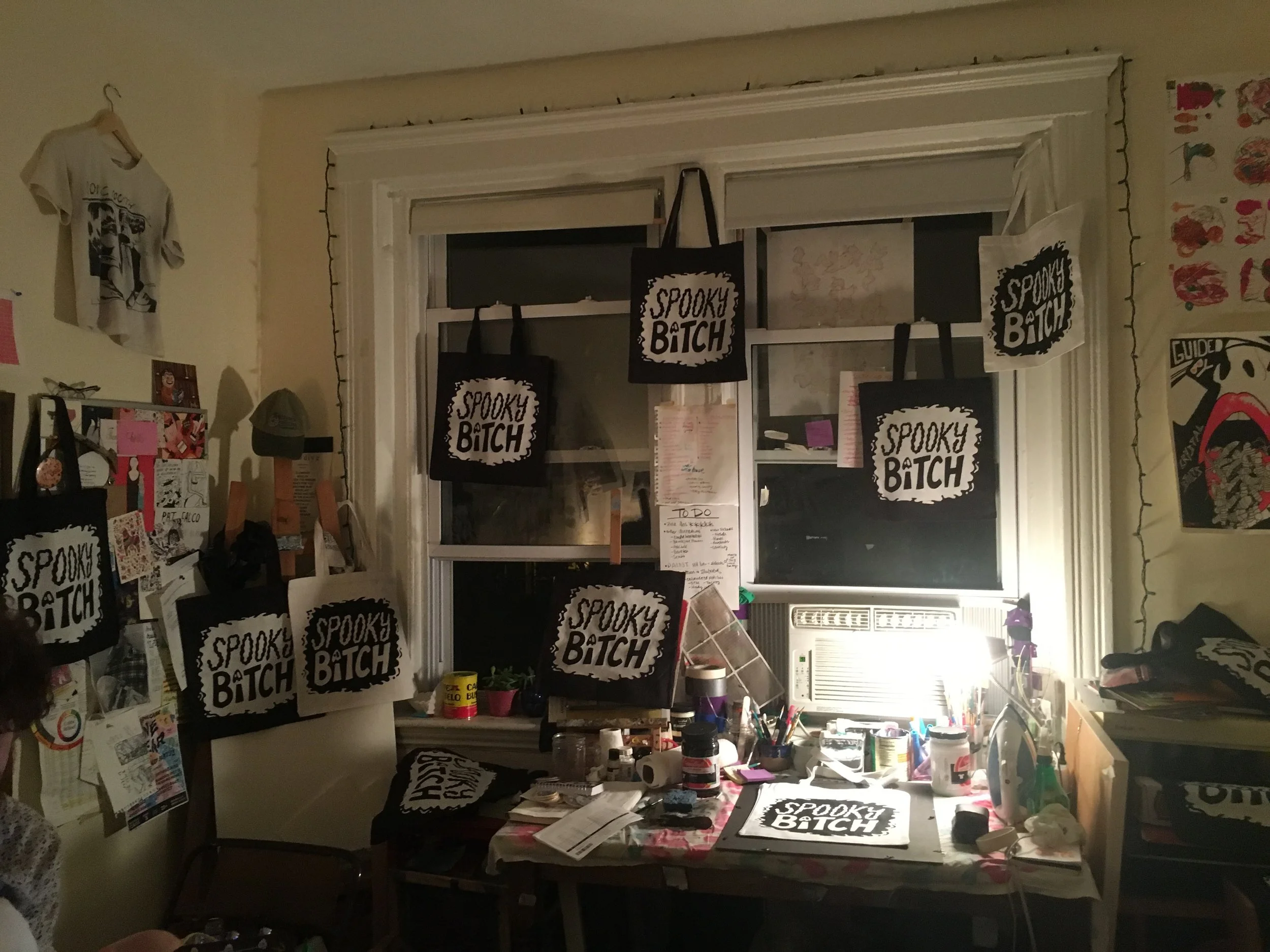 Totebags -- the black ones are new and some of em glow in the dark!