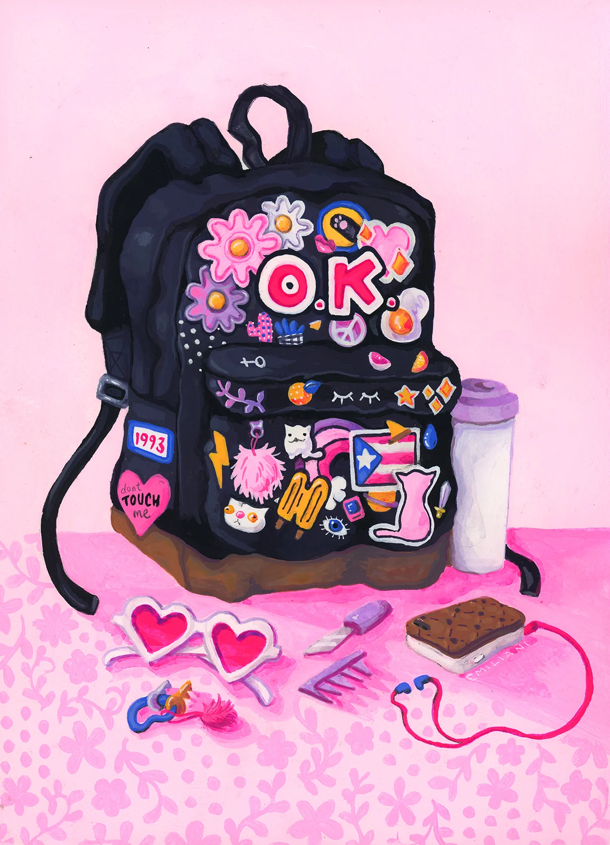 Ready 2 Go; gouache, acrylic, gel pen