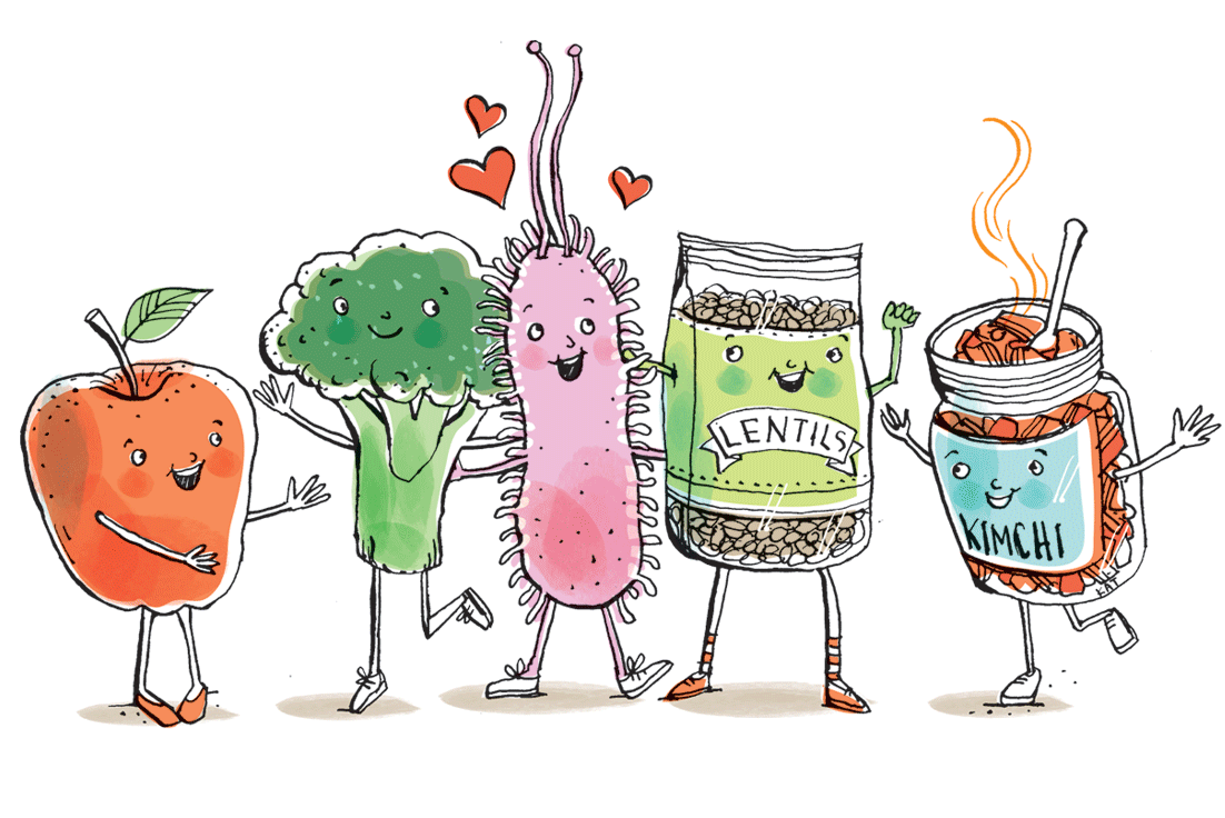 Taste magazine: a good bacteria hanging out with his prebiotic and probiotic mates.