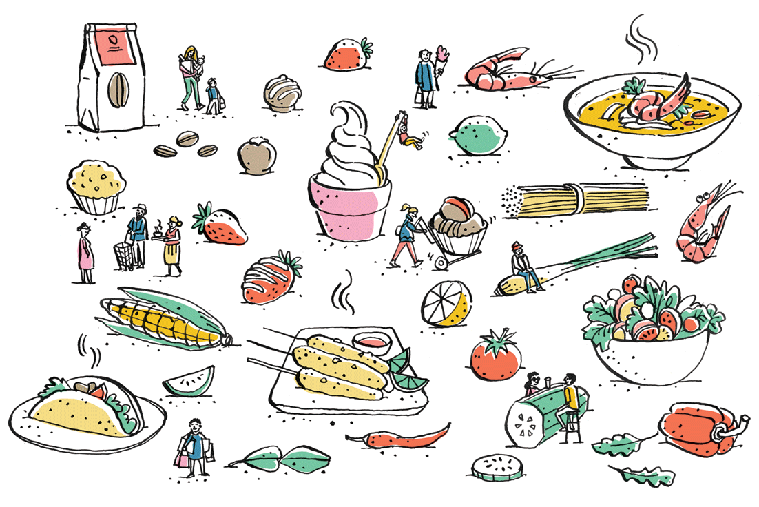 Highpoint: suite of illustrations for shop hoardings