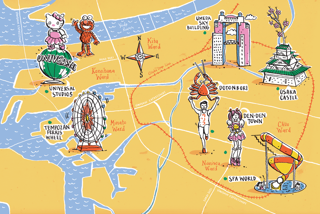 Jetstar Asia magazine: map of Osaka hotspots
