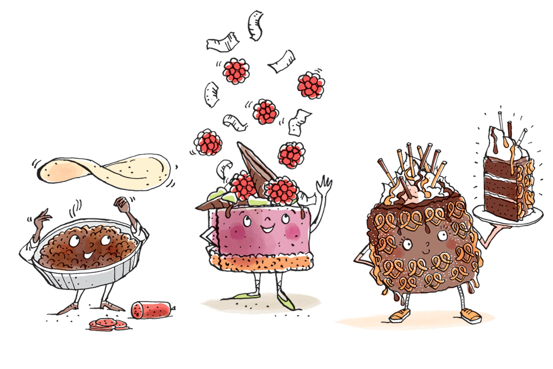 Taste magazine: pie and cake characters