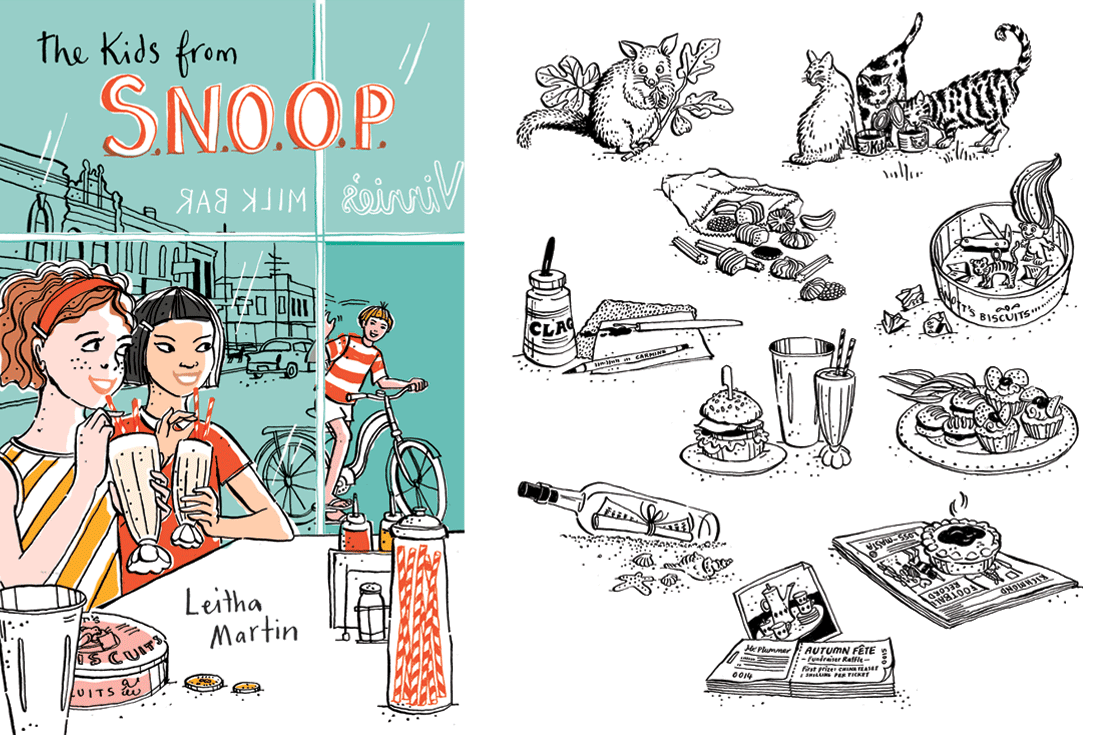 The Kids from SNOOP_book cover + interior spots for a tween thriller set in 1950's Melbourne