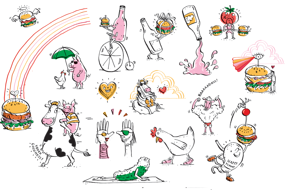 Exploration of characters for a healthy burger joint