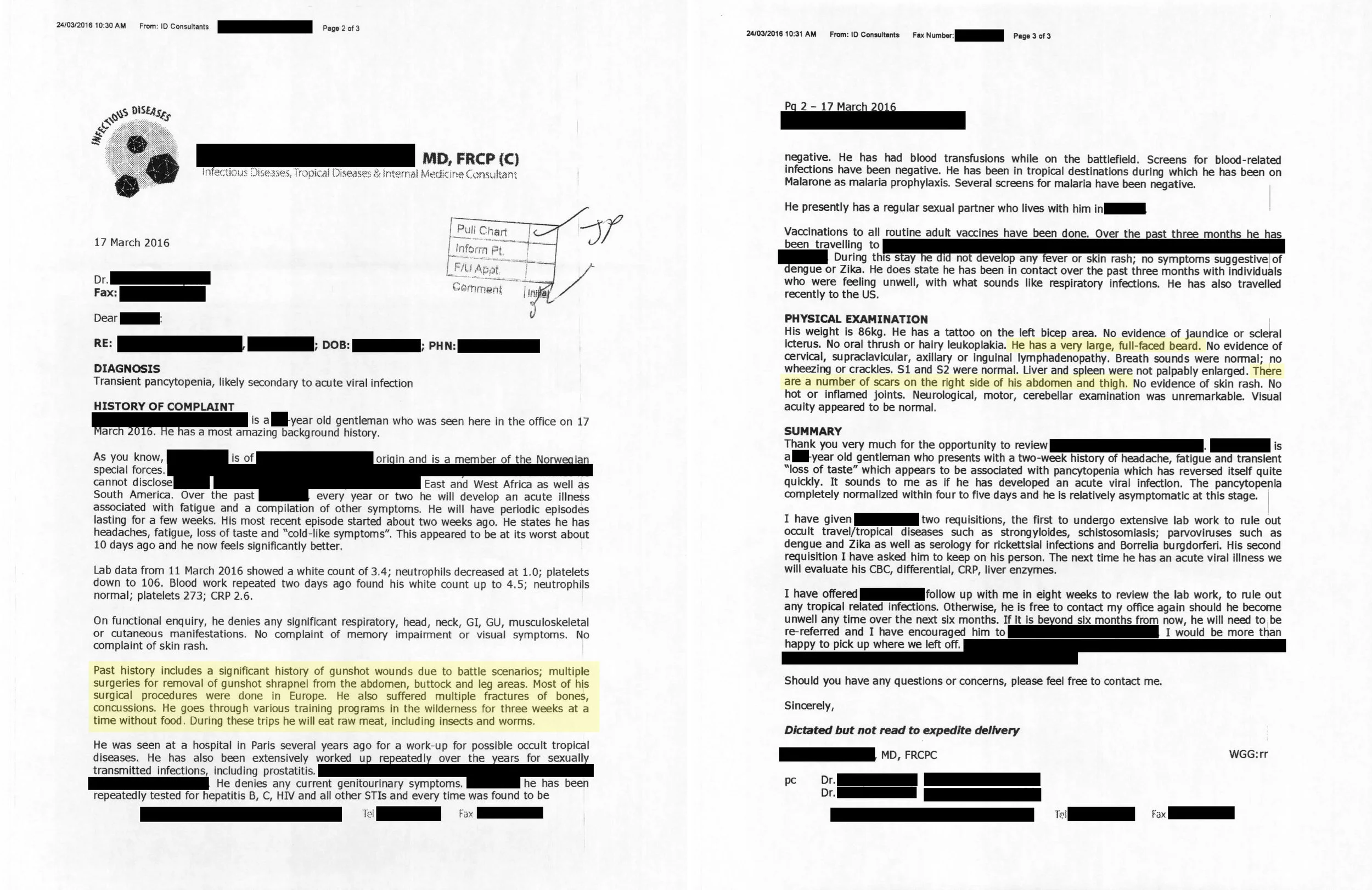 Medical report for a modern special forces operator