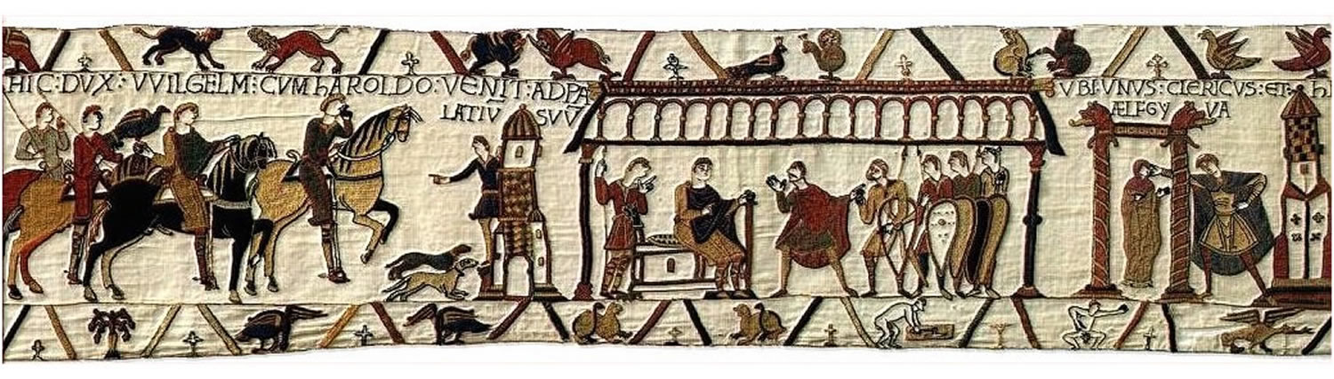 Bayeux Tapestry excerpt showing Aelfgyva (second from right)