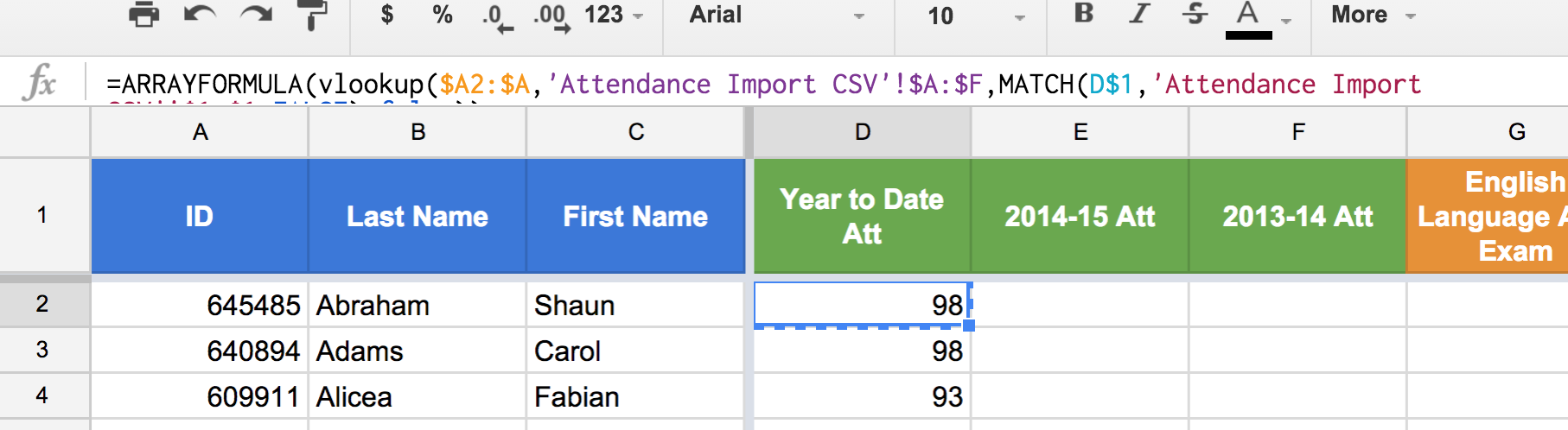 Figure 16: Copy the entire formula in cell D2.