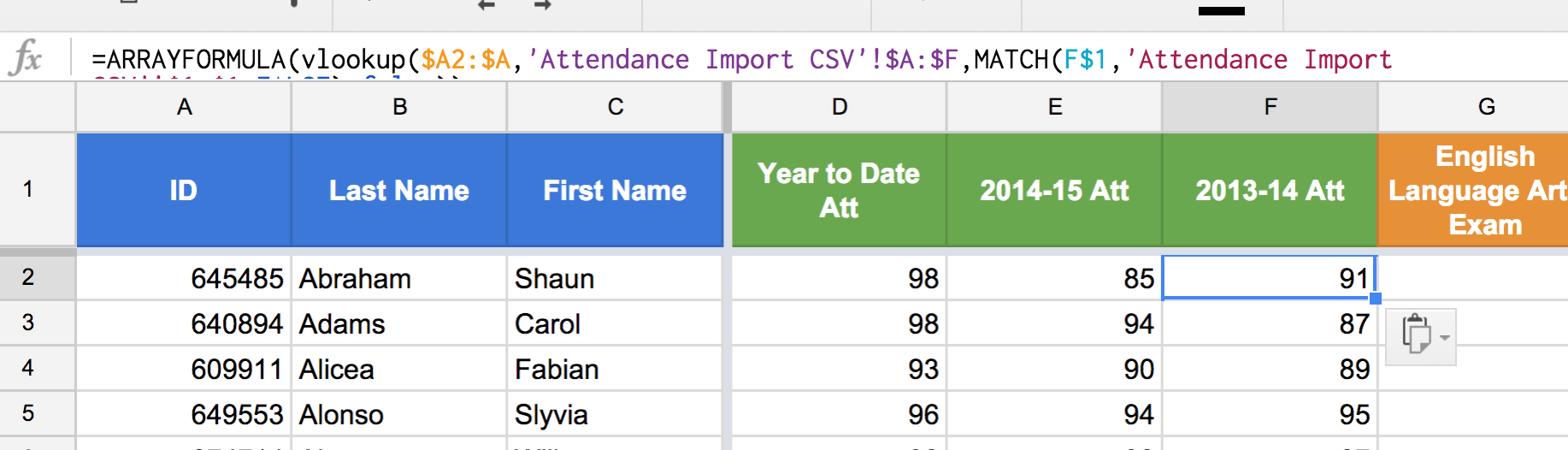 Figure 19: Repeat the same copy / paste procedure for the 2013-14 Att column.