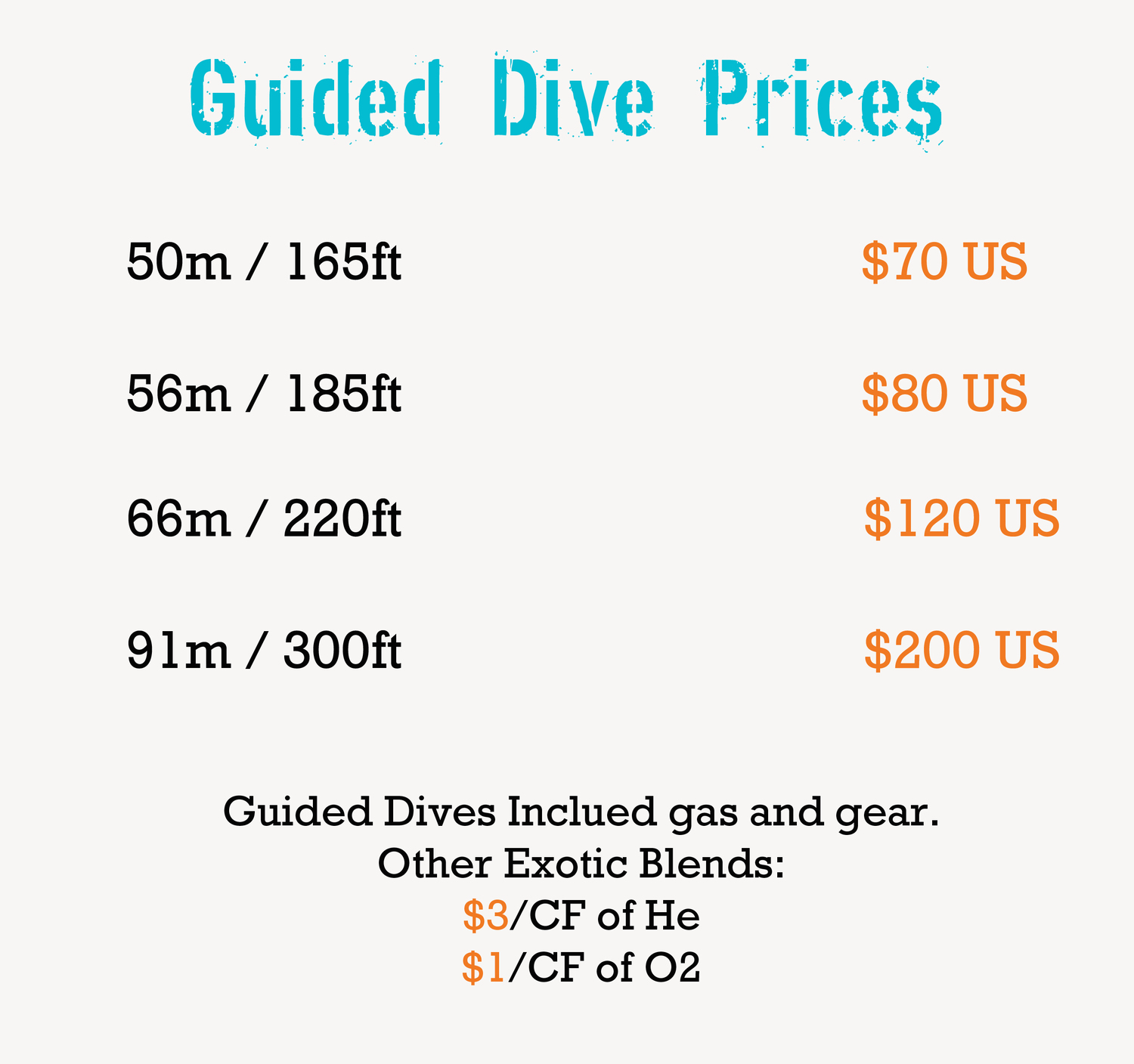 Prices for guided techncial dives with coconut tree divers boats, and nitrox filling stations.