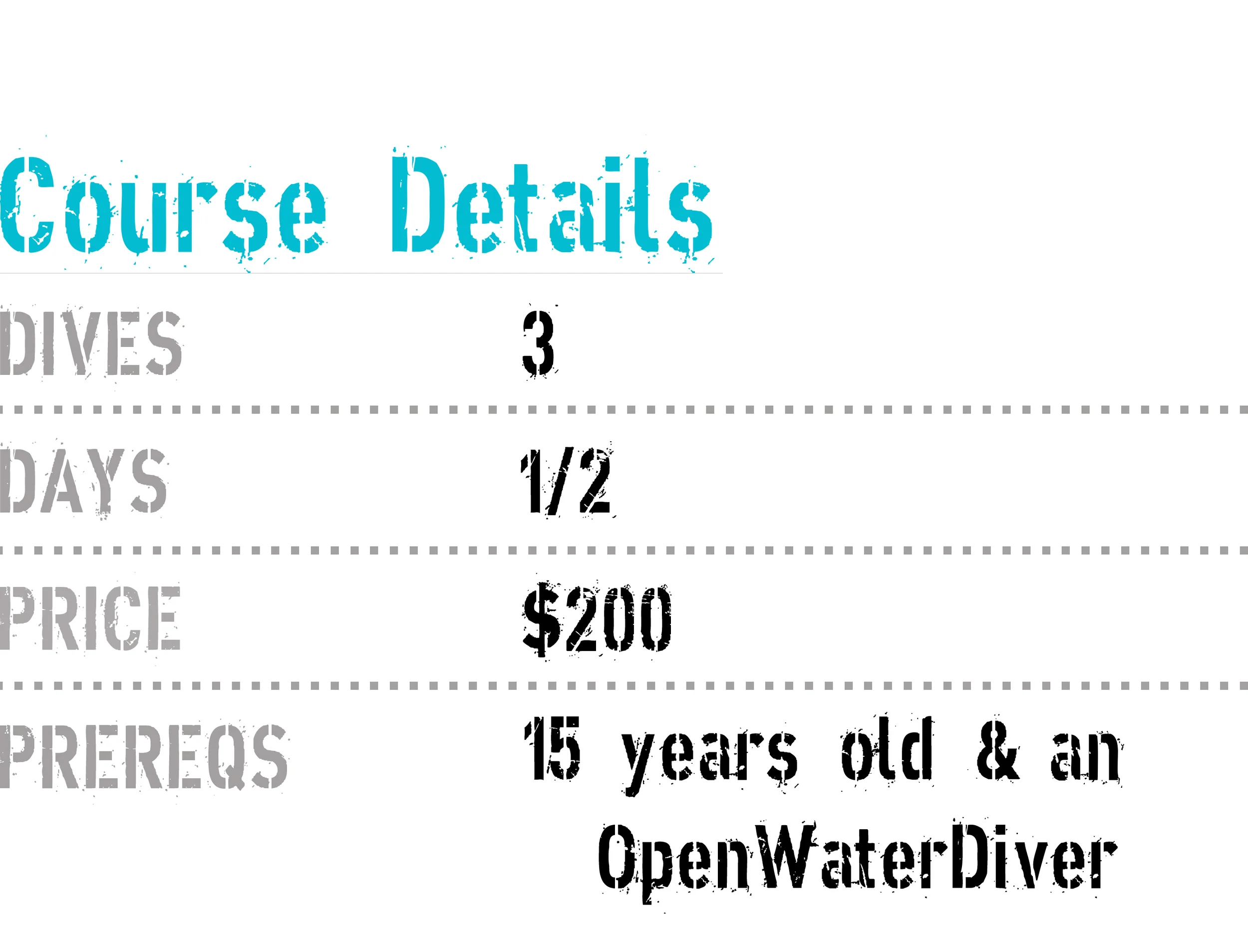 a price list for TDI advanced bouyancy class with coconut tree divers.